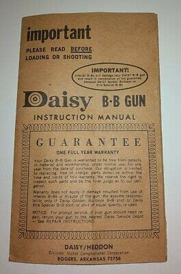 Vtg Daisy Bb Gun Instruction Manual Sheet With Parts List Models My