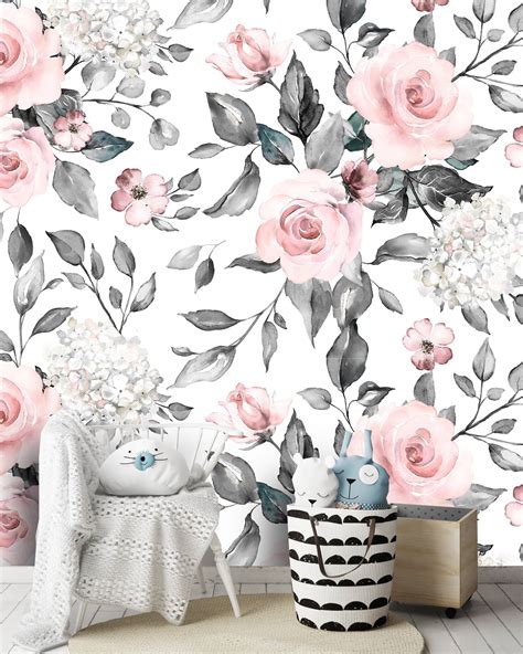 Flowers And Leaves Watercolor Self Adhesive Removable Wallpaper This