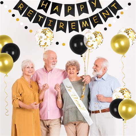 Happy Retirement Banner Gold Black Balloons With Sash Gagaku Retirement