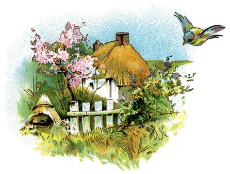Small Country Cottage ~ Free Vintage Clip Art Clip Art Vintage
