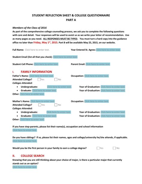 Student Reflection Sheet A