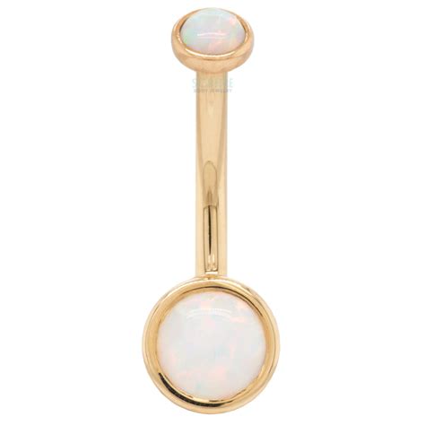 Body Vision Bvla Bezel Set Navel Curve In Gold With Opals Starfire