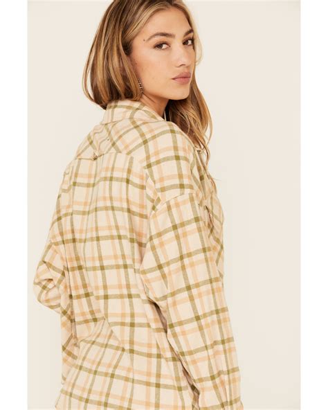 By Together Womens Light Brown Plaid Long Sleeve Button Down Western