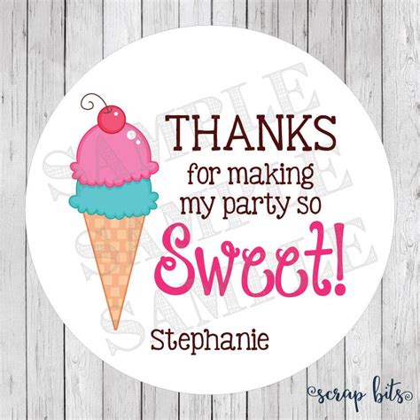 Ice Cream Birthday Stickers Ice Cream Cone Tags Thank You For Making