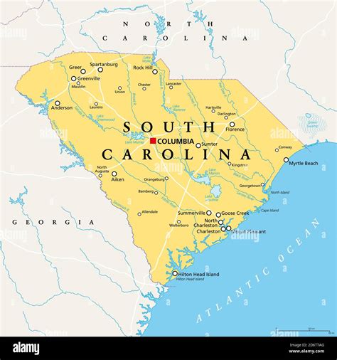 Carolina Del Sur Sc Mapa Político Con La Capital Columbia Las