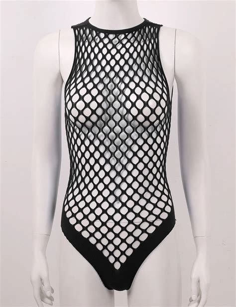 Iefiel Womens Sexy Hollow Out Netted One Piece Bodystockings Lingerie Stretchy Sleeveless
