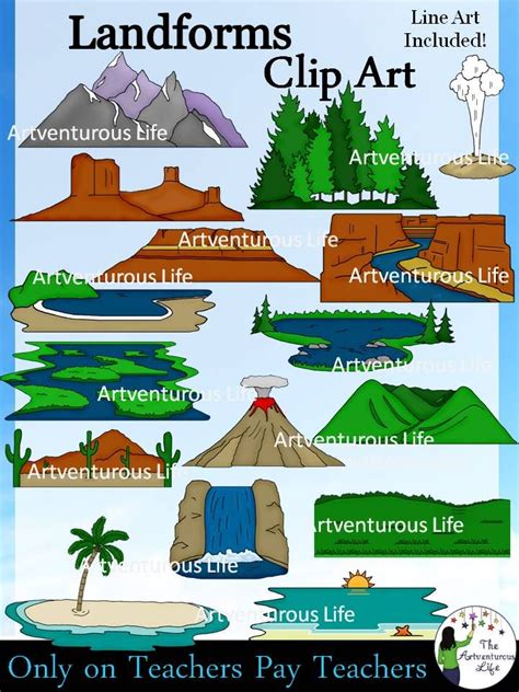 The Landforms Clip Art Set Includes 16 Color And 16 Bw Images Of