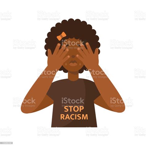 Stop Racism Quotelittle African Americans Girl Crying Isolated On White