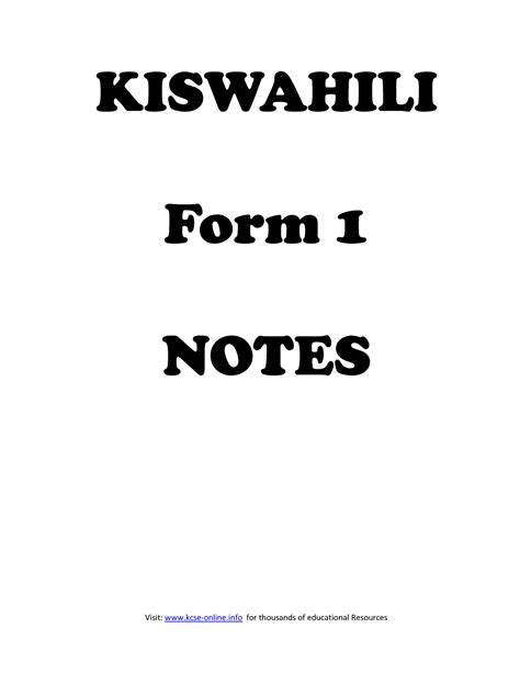 Kiswahili Notes Form 1 4 Booklet Studocu