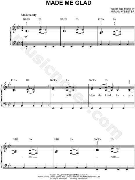 hillsong made me glad sheet music easy piano in bb major download and print sku mn0116566