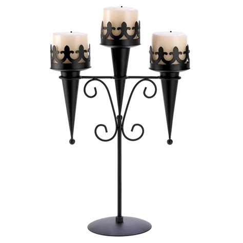 Iron Candle Stand Triple Candles Holder Stand Medieval Black Iron Decor