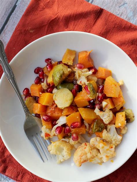 Roasted Butternut Squash Brussels Sprout And Cauliflower Salad With