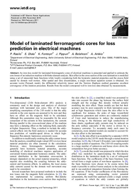 (PDF) Model of laminated ferromagnetic cores for loss prediction in electrical machines | Anouar ...