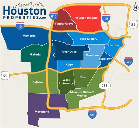 Houston Quartier De La Carte Carte De Houston Quartiers Texas Usa