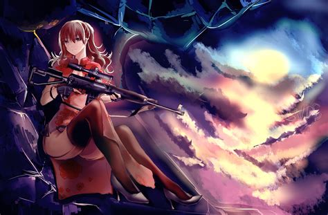 Wallpaper Gun Long Hair Anime Girls Weapon Sniper Rifle