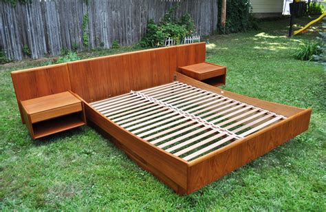 Teak Bed With Floating Sidetables Modern Bed Frame Wooden Bed Frames