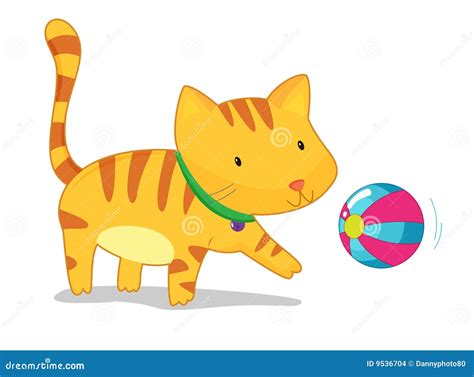 Cat Playing With Ball Stock Vector Illustration Of White 9536704