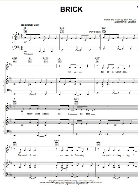 Brick Sheet Music Ben Folds Five Piano Vocal And Guitar Chords