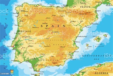 Η άφιξη μιας φρεγάτας του. Spain Physical Map Stock Illustration - Download Image Now ...