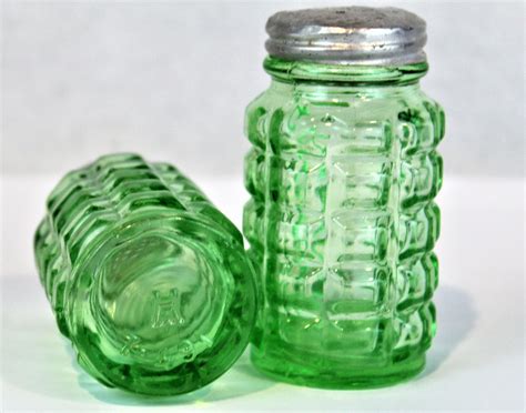 Hazel Atlas Green Depression Glass S And P Shakers