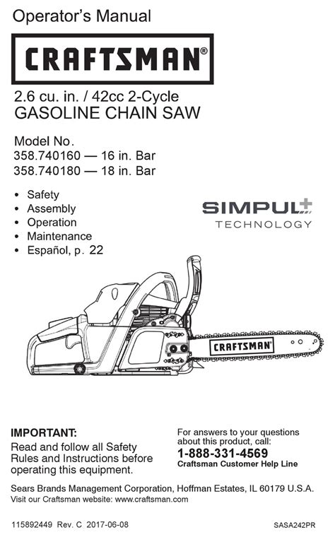 Craftsman 358740160 Operators Manual Pdf Download Manualslib