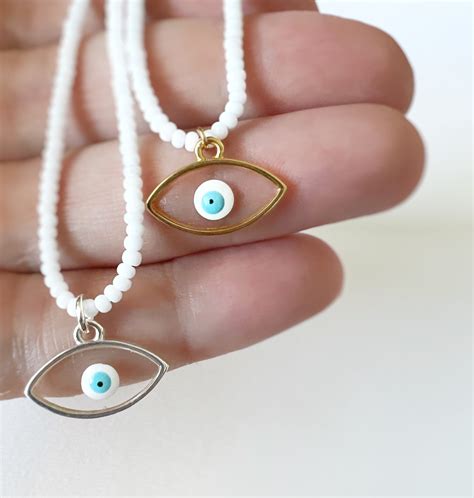 Evil Eye Choker Necklace Enamel Pendant Necklace Seed Beads Etsy