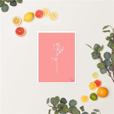 Pink Minimalist Rose Art Print Line Art Pink Wall Art Etsy Uk