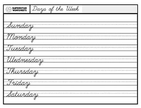 Cursive Tracing Worksheet Alphabet Cursive Printable Days Of The Week