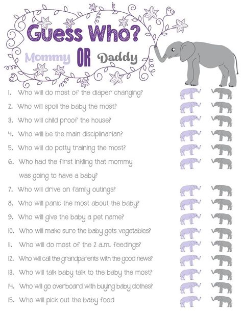 Elegant Mom Or Dad Baby Shower Game Questions Free Printable Baby