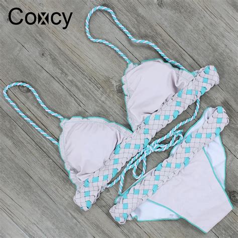 Coxcy 2018 Sexy Sexy Suspenders Bikini Weaving Process Bandage Cross Swimsuit Monokini Swimwear