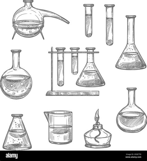 Laboratory Glassware And Equipment Sketch Set Chemical Laboratory