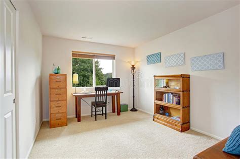 So, the interior designer places a big mirror as the decoration, which turns out really good. Simple Office Room In Light Blue Color Stock Image - Image ...