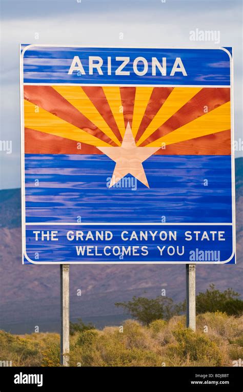 Arizona State Line Highway Welcome Sign Arizona Stock Photo Alamy