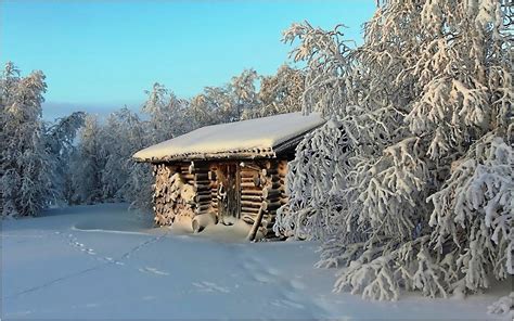 Log Cabin In Winter Wallpaper 2603 Pc Winter