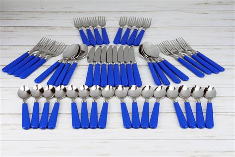Mainstays Cobalt 48 Piece Stainless Steel And Plastic Flatware Set