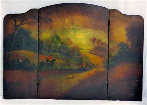 Antique Hand Painted 3 Panel Fireplace Screen