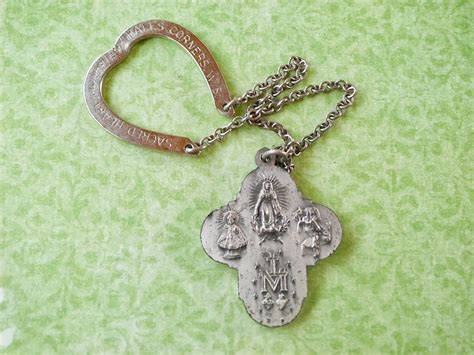vintage religious medals vintage sacred heart key chain 4 way cross religious medal st joseph