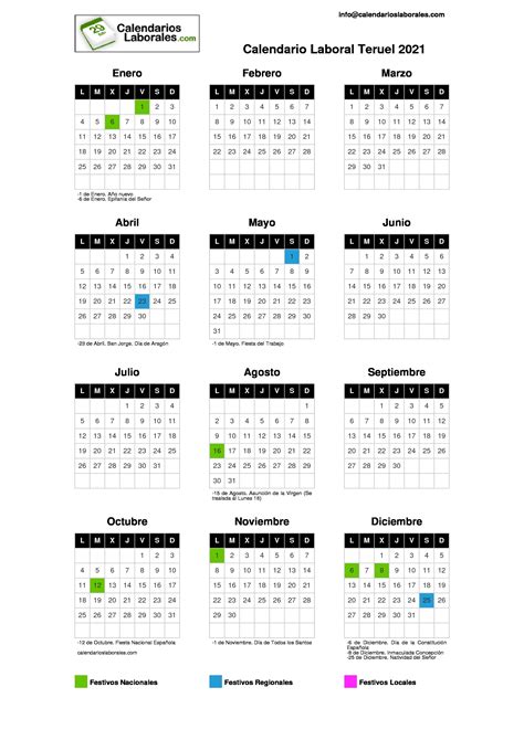 El calendario laboral de barcelona para el año 2021 incluye 14 festivos. Calendario Laboral Teruel 2021