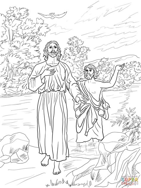 Cartoon Jesus Baptism In John The Baptist Coloring Pa
