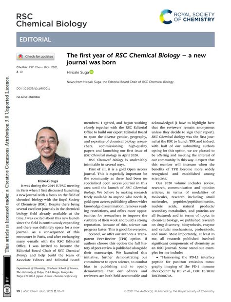 Pdf The First Year Of Rsc Chemical Biology A New Journal Was Born