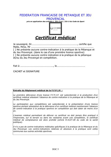 Model De Certificat M Dical Petanque Et Jeu Provencal Doc Pdf The Best Porn Website