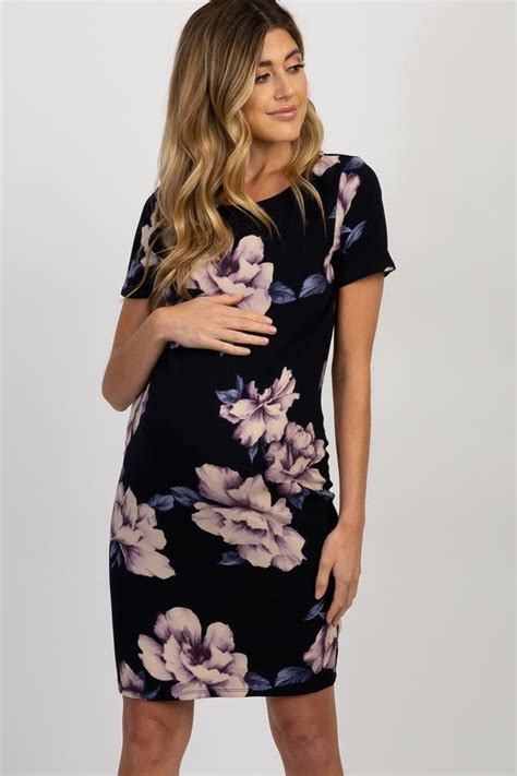 Pinkblush Navy Blue Watercolor Floral Fitted Maternity Dress In 2022 Fitted Maternity Dress