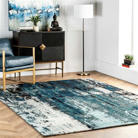 Nuloom New Contemporary Modern Abstract Area Rug In Blue Grey White