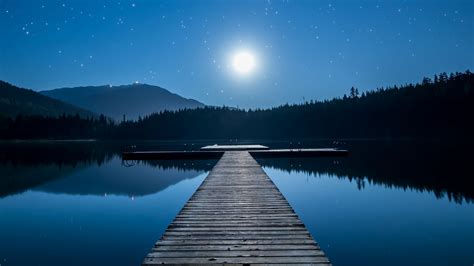 Download Wallpapers Of Lake Dock Moon Mountains Reflections