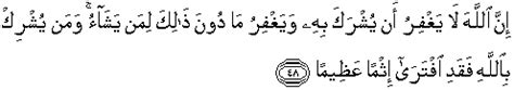 It does also give answers to the mushrik arabs, the jews and christians. Quran surah An Nisa 48 (QS 4: 48) in arabic and english ...