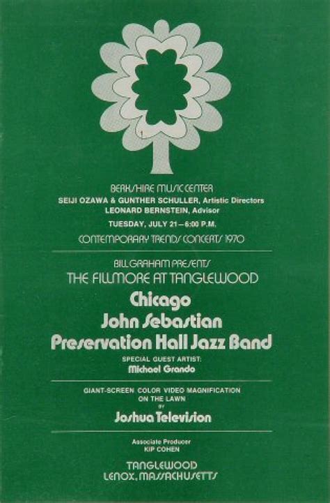 Chicago Vintage Concert Program From Tanglewood Jul 21 1970 At Wolfgangs