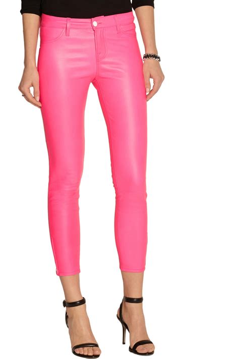 Lyst J Brand L Cropped Mid Rise Stretch Leather Pants In Pink