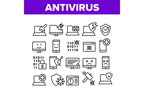 Antivirus Program Collection Icons Set Vector By Vectorwin Thehungryjpeg
