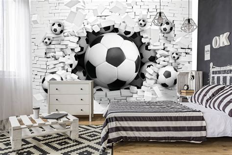Football Mural Wallpaper 3d Football Effect Kids Design Etsy