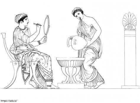 Grecian Lady Painting Her Face Coloring Page